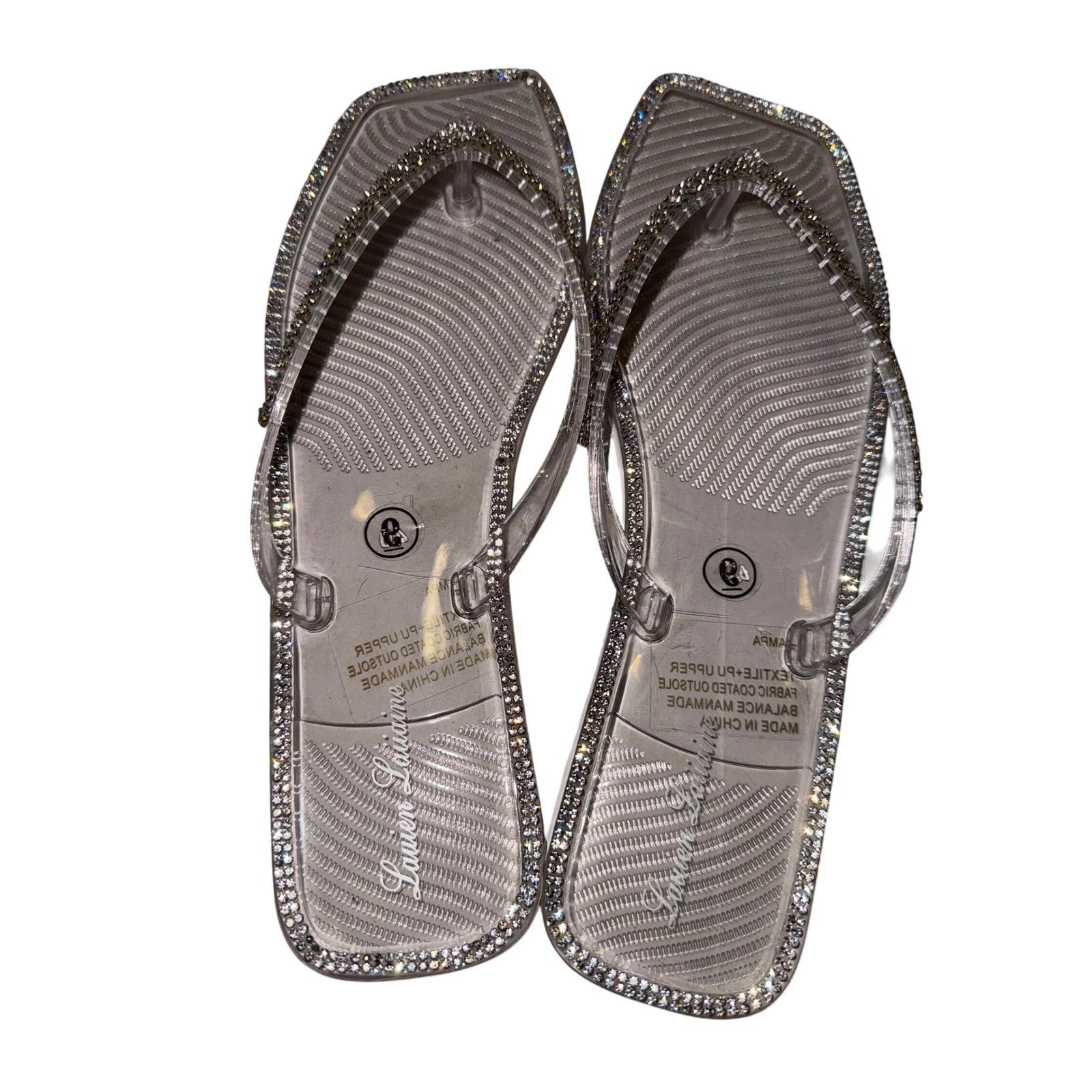 Clear Rhinestone Square Toe Thong Sandals Women's Size 9 Sparkly jellys