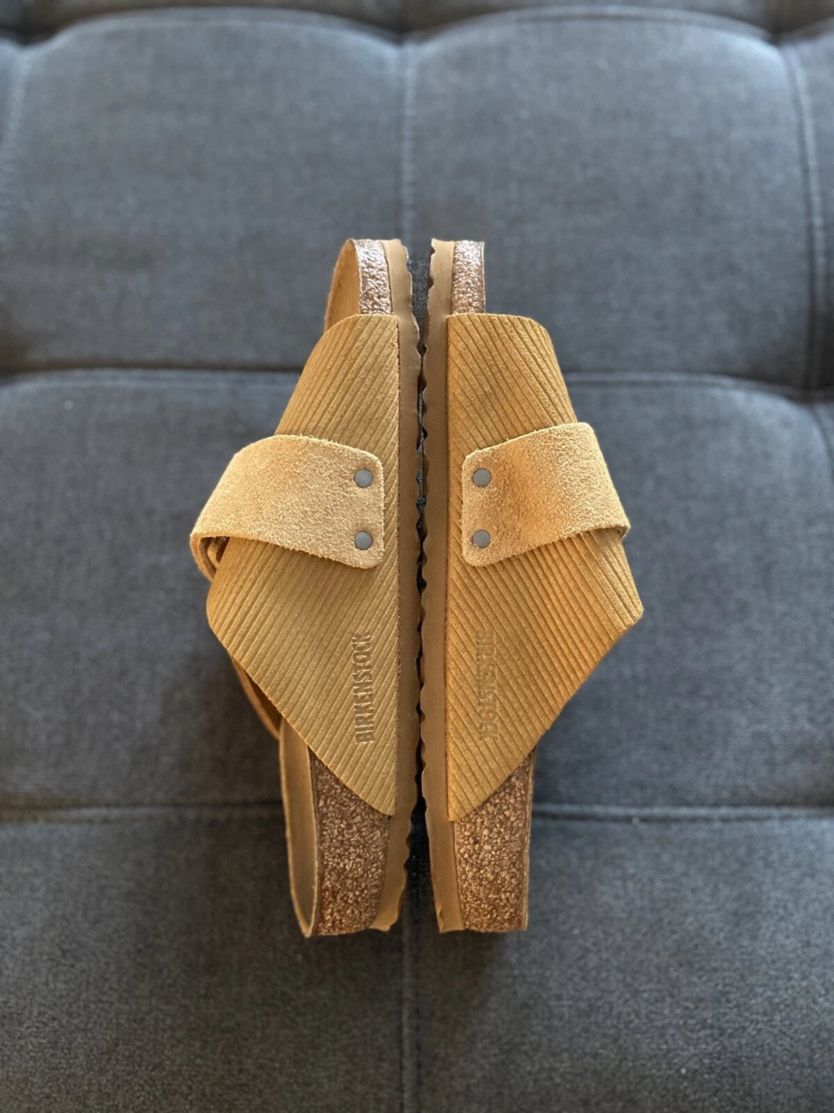 Birkenstock Kyoto Slide Sandal Suede Embossed Corduroy Cork Brown EU 40 W9 M7