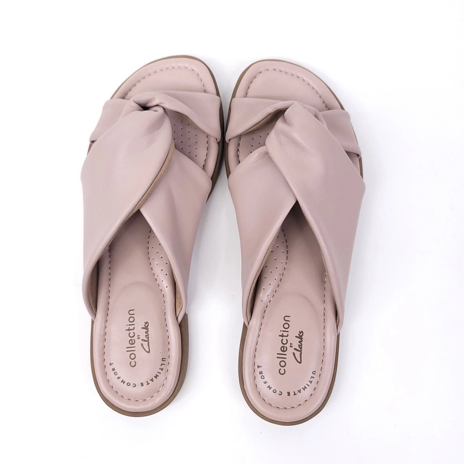 Clarks Sandals Womens Size 5 Faux Leather Slides Open Toe Pink Flats Slip On