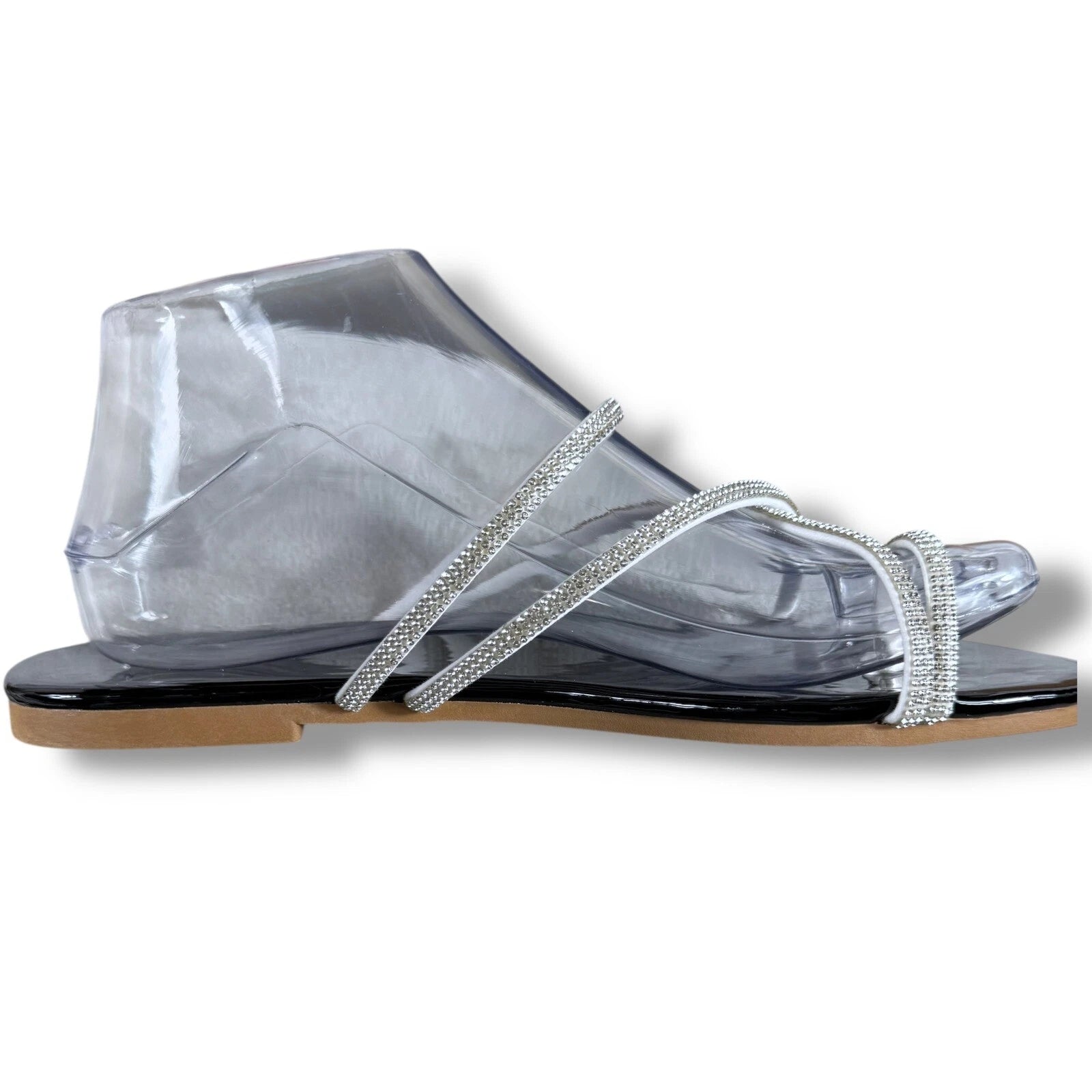 Boutique Rhinestone Sandals Women's Thong Strap Diamante Flat Sandal Slides Sz 9