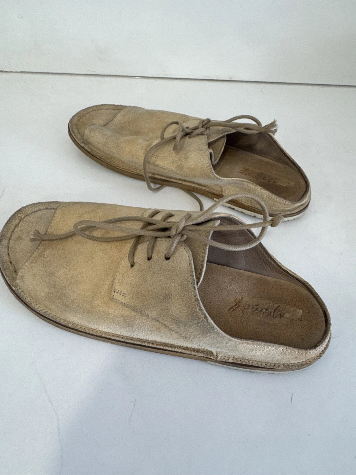 Marsell Sandalaccio Lace Suede Leather Derby Style Slide Sandals in Beige 36 1/2