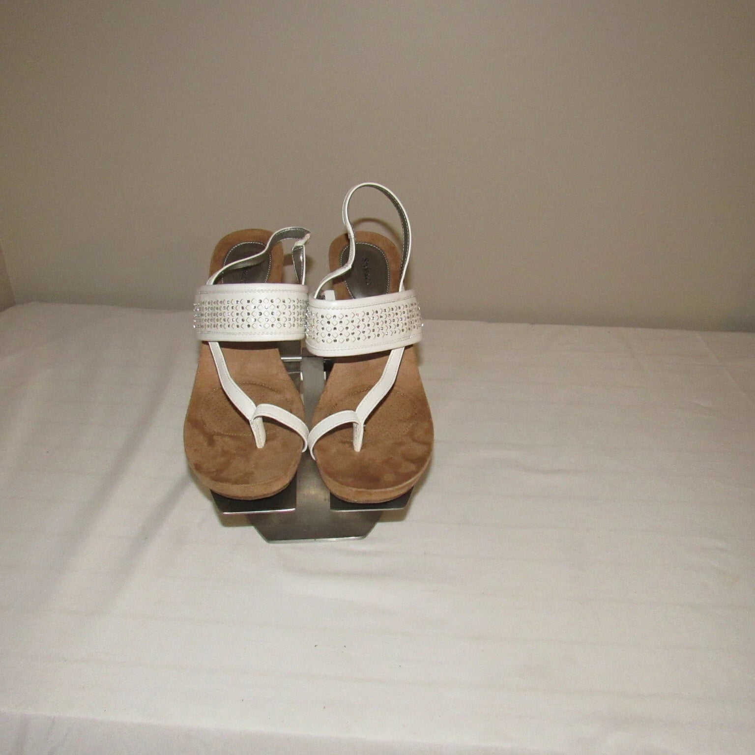 Style & Co. Strappy Sequin Accent Wedge Sandal Shoe White 9.5M NWOB