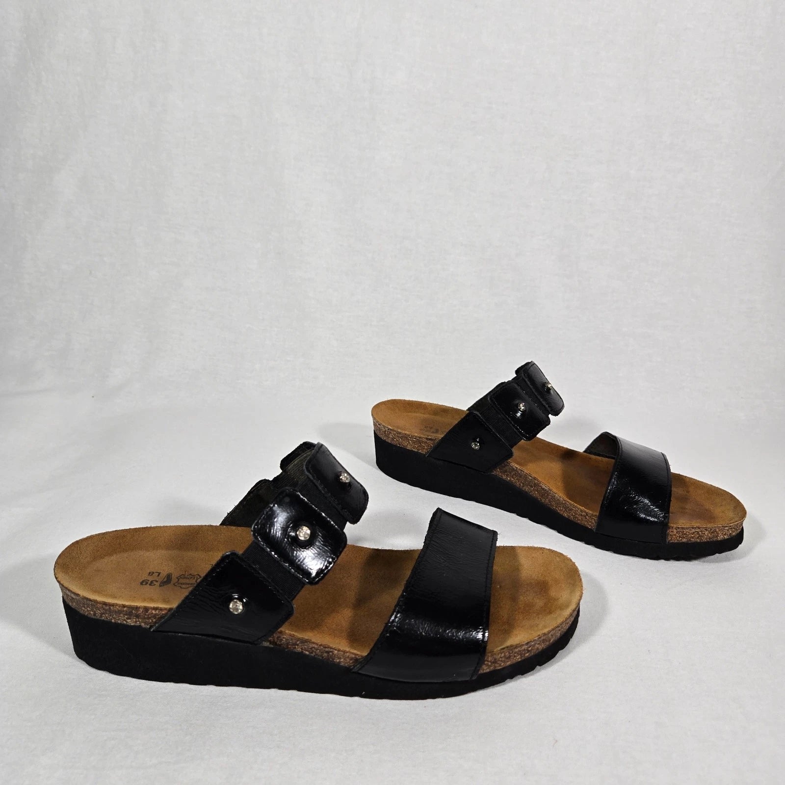 NOAT Ashley Rhinestone Adjustable Gore BLACK Leather Sandals Women's Size 8-8.5.