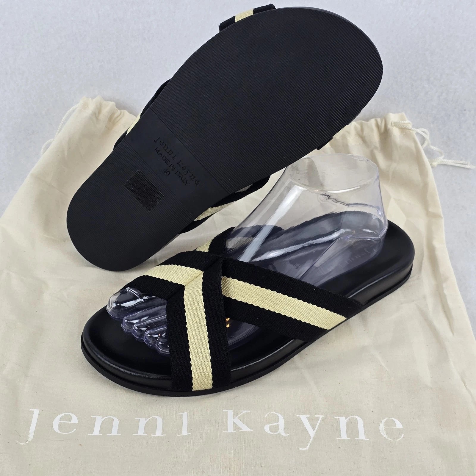 $325 Jenni Kayne Stripe Cotton Crossover Sandals Sz 40 EU 9 US Minimalist Beachy