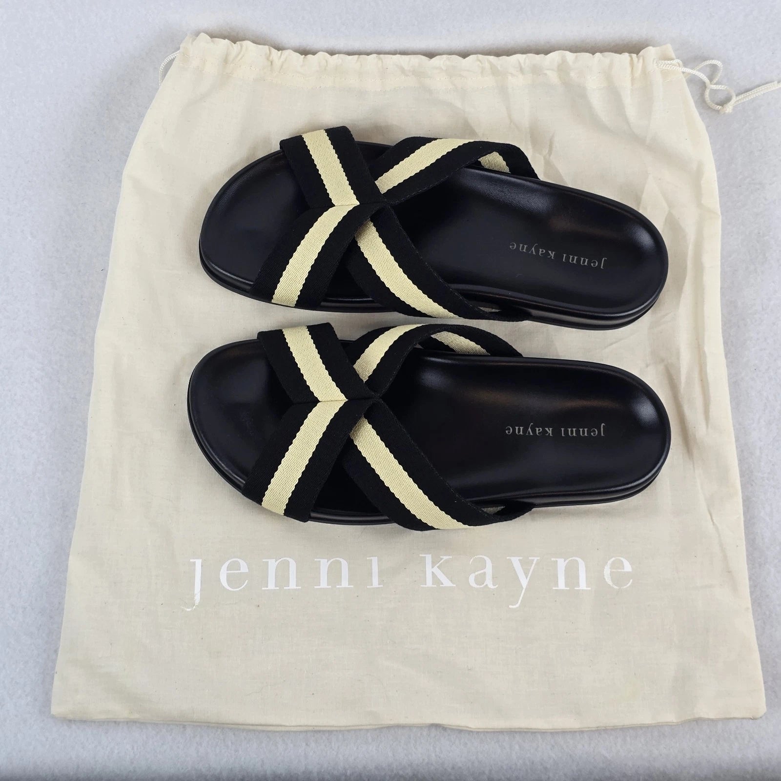 $325 Jenni Kayne Stripe Cotton Crossover Sandals Sz 40 EU 9 US Minimalist Beachy