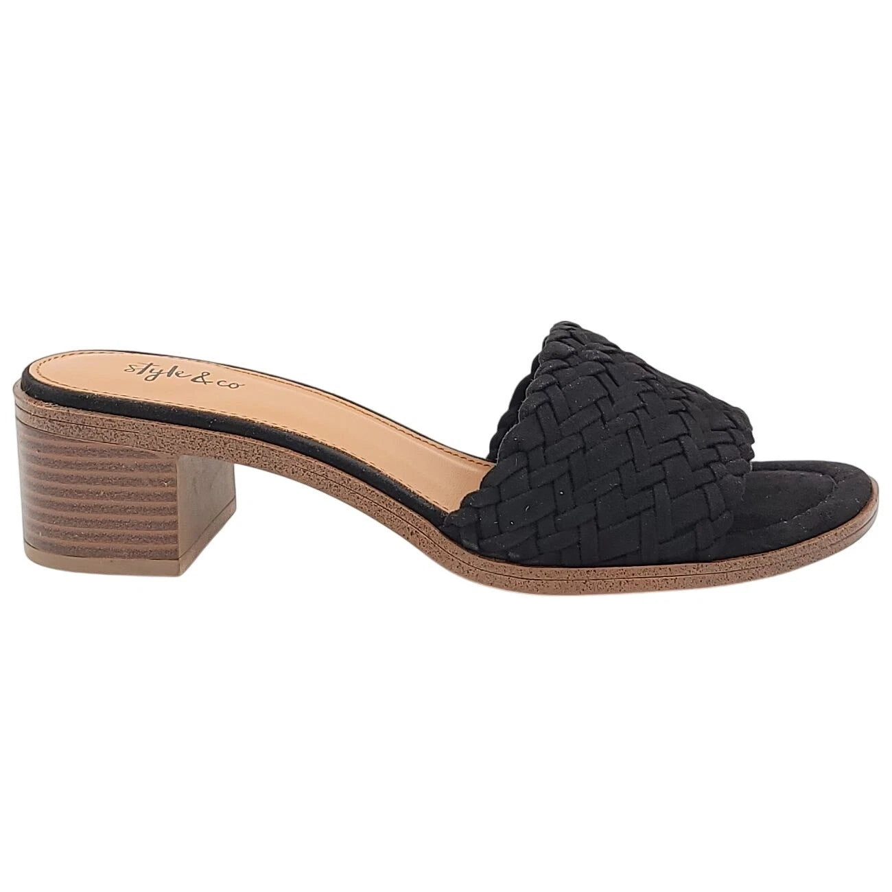 Style & Co Women Cassandraa Block Heel Woven Slide Sandals Size US 7M Black