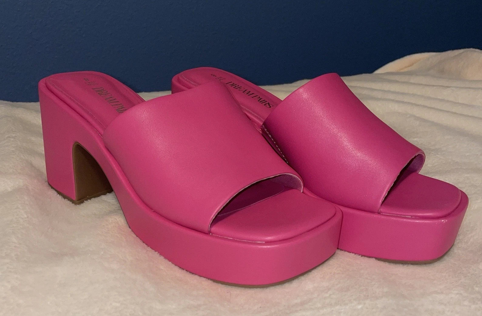 Dream Pair Pink Chunky Block Platform Heel Slide Mules Y2K Style Sandals Size 8
