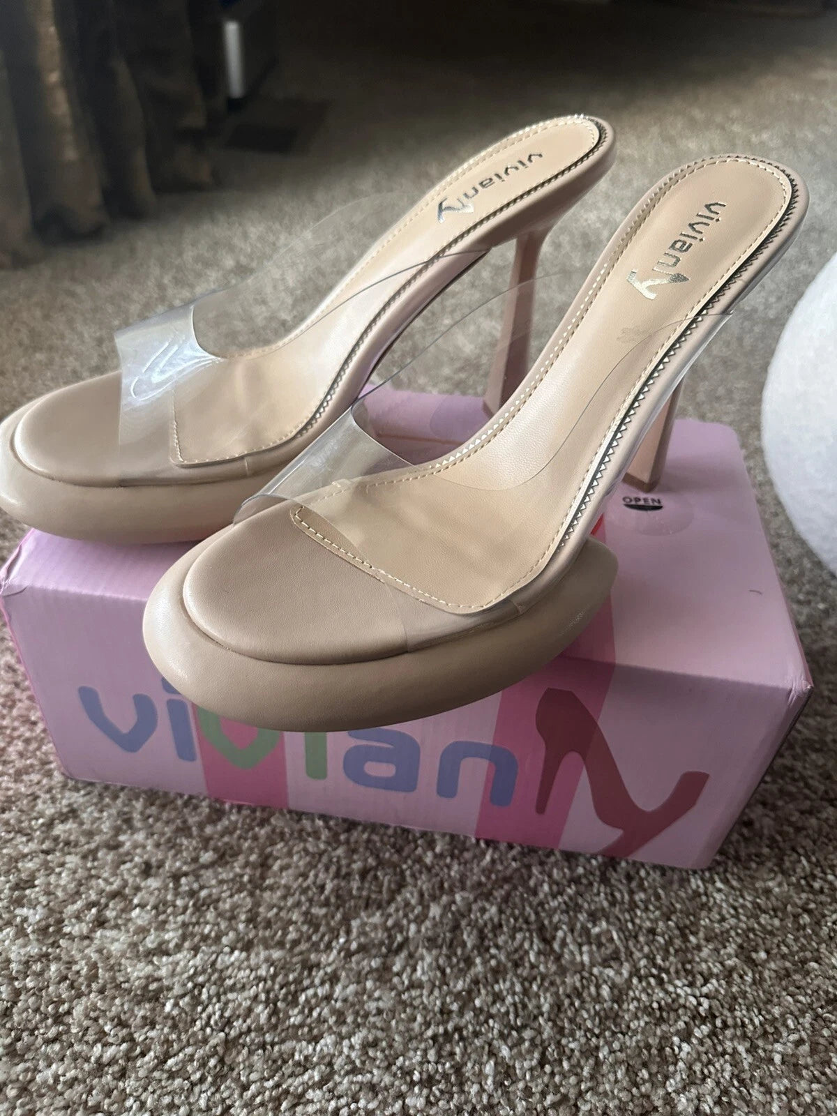 Vivianly Clear Platform Round Open Toe Transparent Strap Heel Sandals NIB Size 9