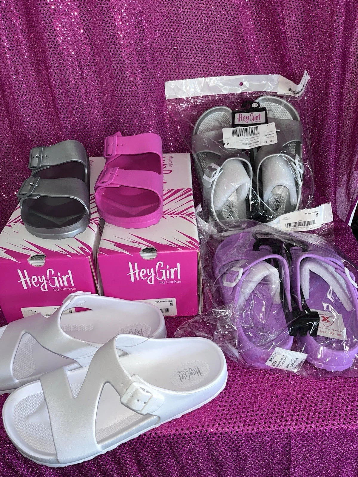 Lot Of 5 Corkys Womens Hey Girl Waterslide Slip-on Waterproof Slide Sandal Sz 10