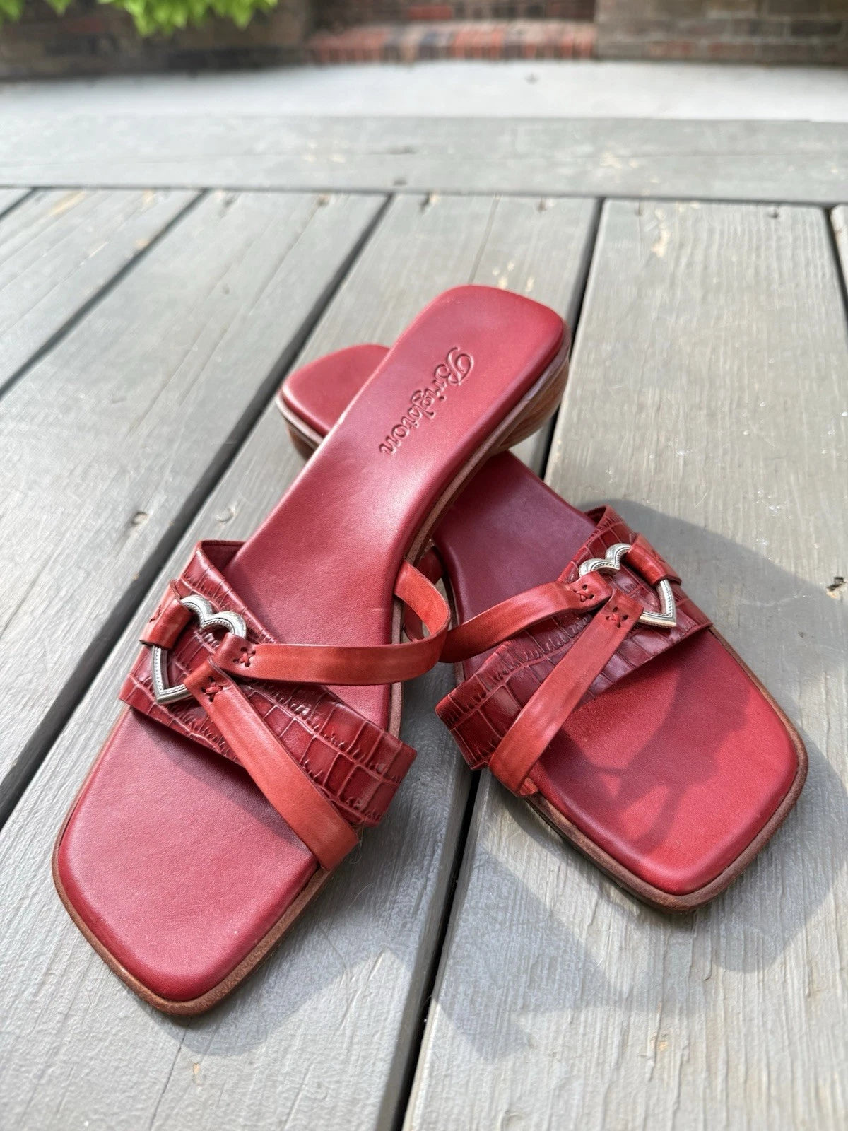 Brighton Vintage Red Leather Heart Sandal Rio US 9 1/2 Slide Gameday Collegiate