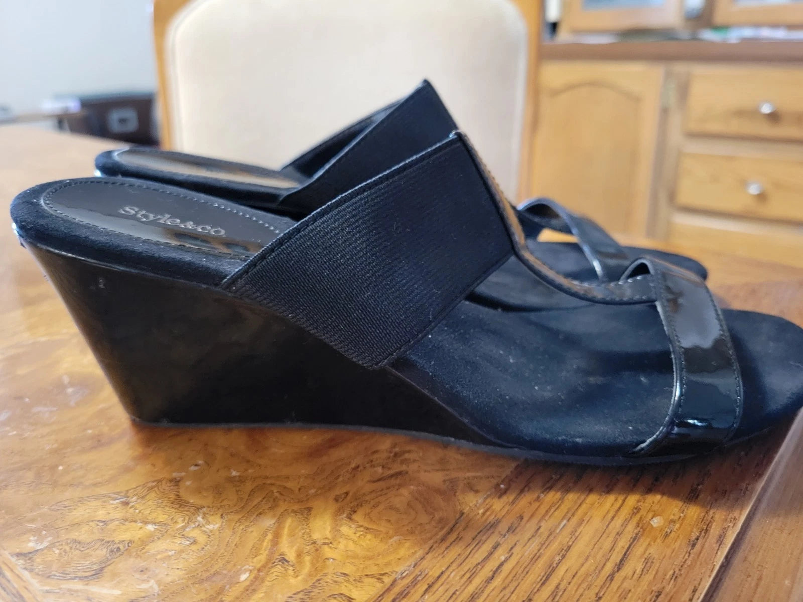 Black Wedge Heel Dressy Sandal By Style & Co Sz 8M