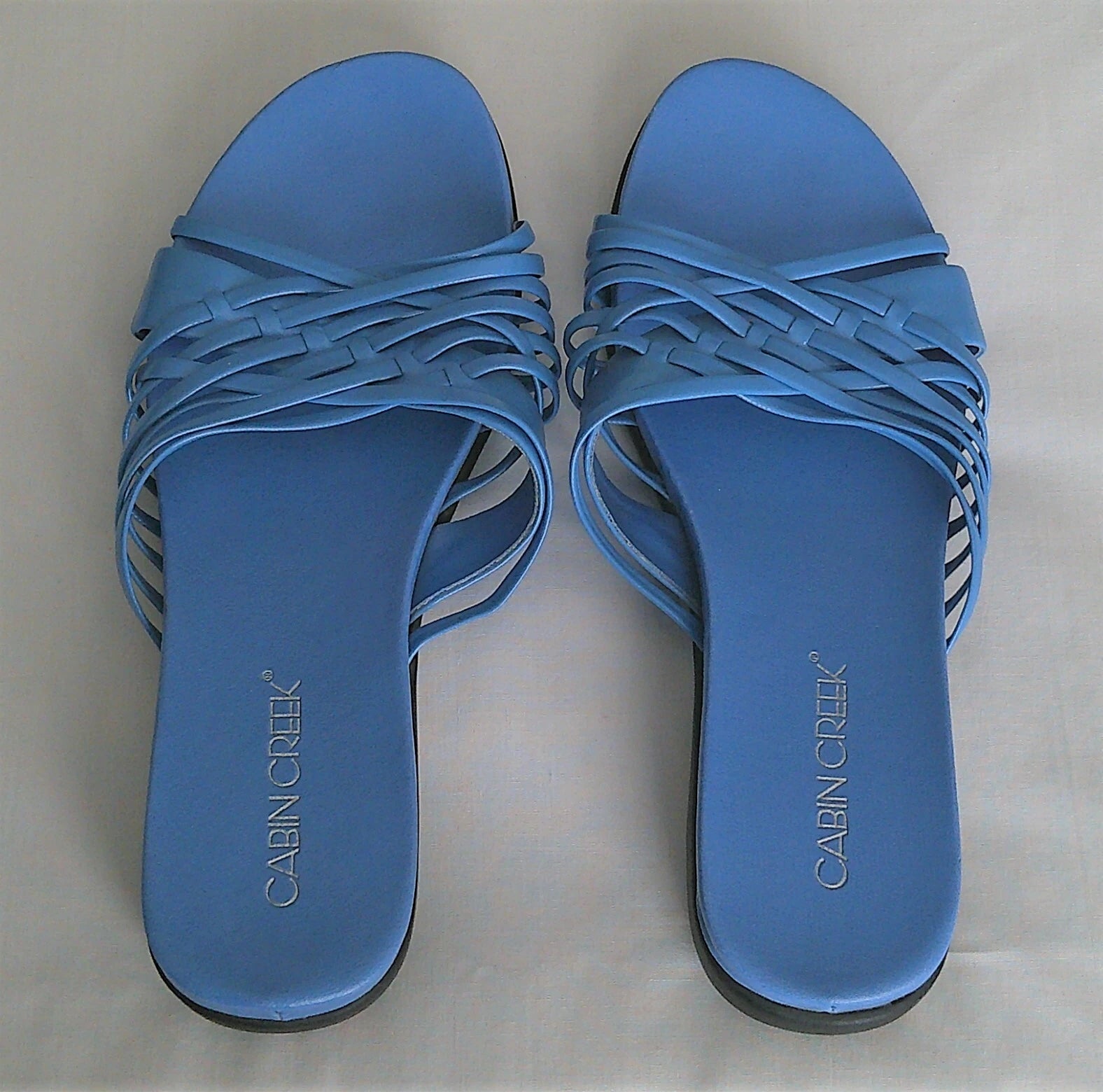 Cabin Creek Womens Strappy Slide Flat Sandals Size 8M Blue 1.5" Heel