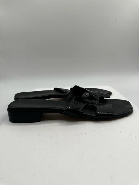 Unbranded Black Glossy Leather Slide Sandal Sz 40/ US 9