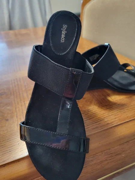Black Wedge Heel Dressy Sandal By Style & Co Sz 8M