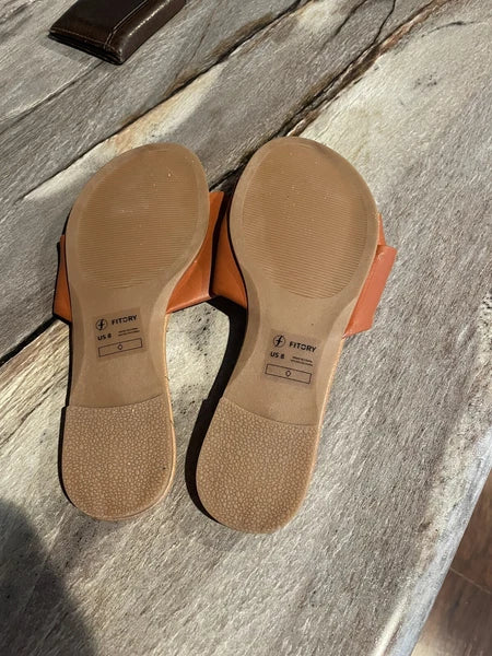 FITORY Women's Flat Sandals Fashion Slides With Soft Leather Slippers  Size 8