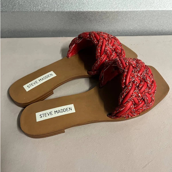 Steve Madden Women's Red Vegan Leather Braided Style Zorya Slide Sandal - Size 6