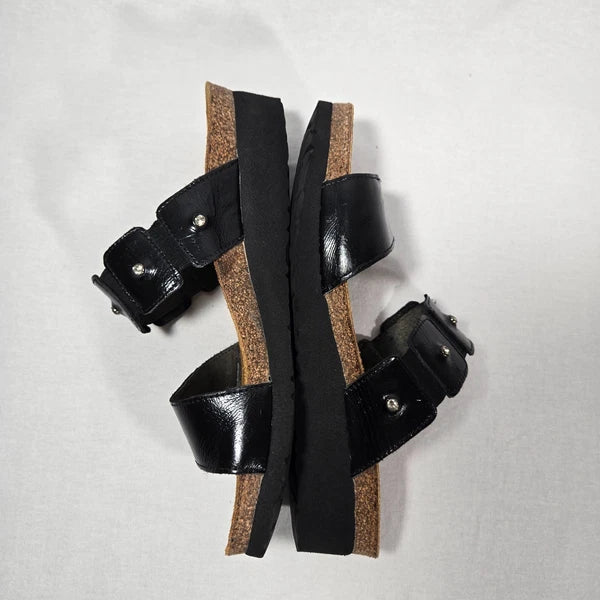 NOAT Ashley Rhinestone Adjustable Gore BLACK Leather Sandals Women's Size 8-8.5.