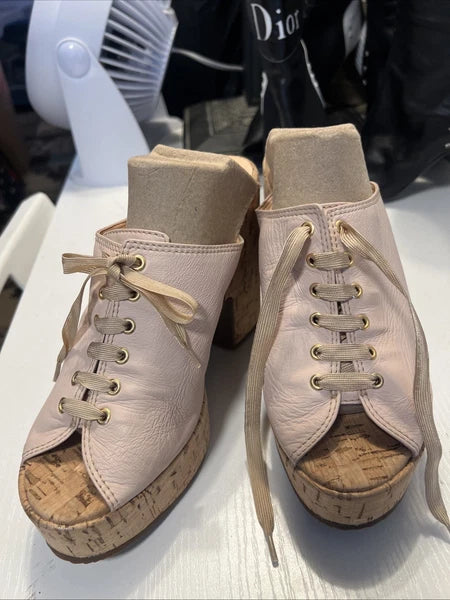 Luiza Barcelos 40 Platform Leather Mules Open Toe Slide Sandal Pink Leather Gold