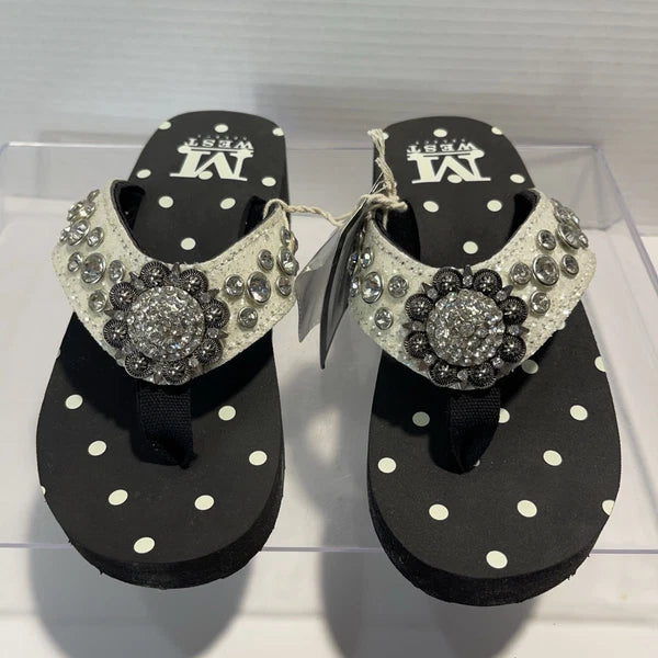 Montana West Rhinestone & Silver Stud Pearl Western Style Wedge Sandals Sz6-6.5