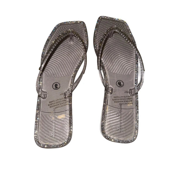 Clear Rhinestone Square Toe Thong Sandals Women's Size 9 Sparkly jellys