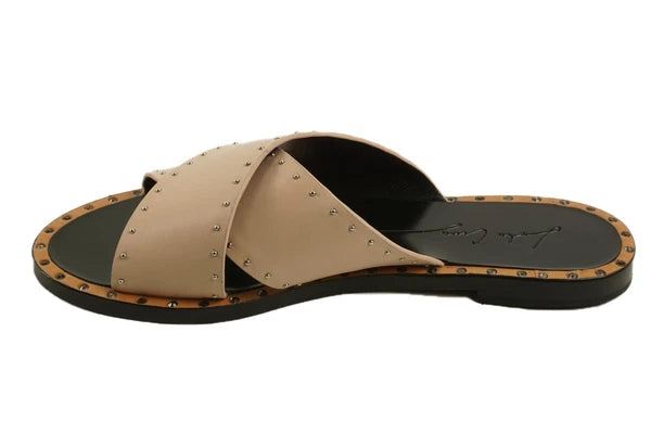 New Lola Cruz Women's EU Size 36 Nude Leather Studded Crossover Slide Sandals