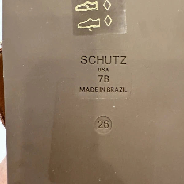 SCHUTZ Enola Crisscross Buckle CAMEL Leather Sandals Slides Women's 7 NEW!