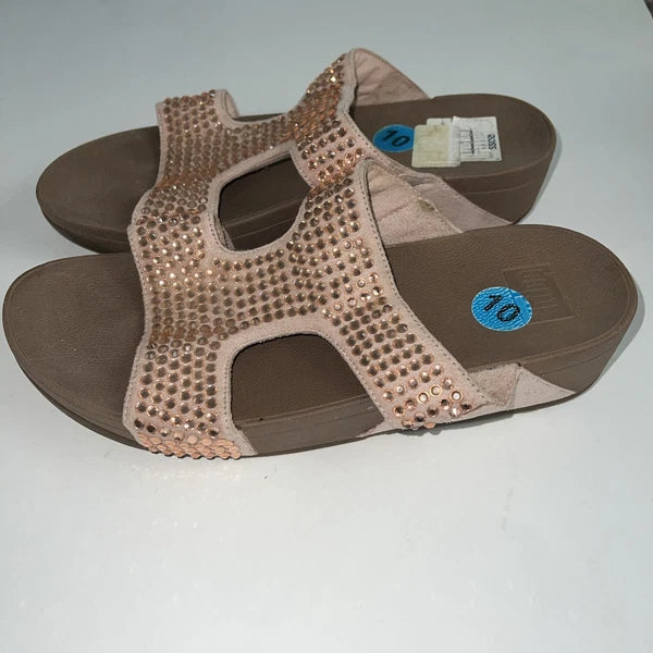 Fitflop Womens Rokkit Slide Mauve Rhinestone Bling Size 10