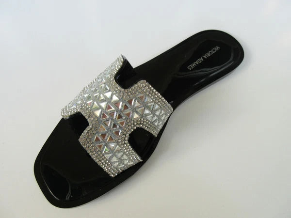 Victoria Adames Black Jelly Slide With Embellished Rhinestone Strap Soho Style