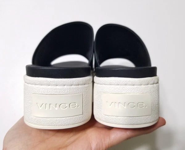 NIB Vince Walford Leather Platform Slide Sandals in Black Size 6.5, 9 $225