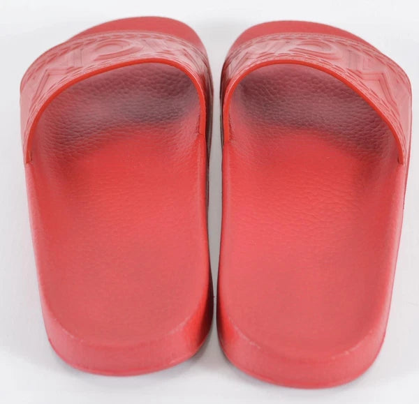 New MCM Women's Red Rubber Embossed Logo Pool Slides Sandals Shoes 36 6