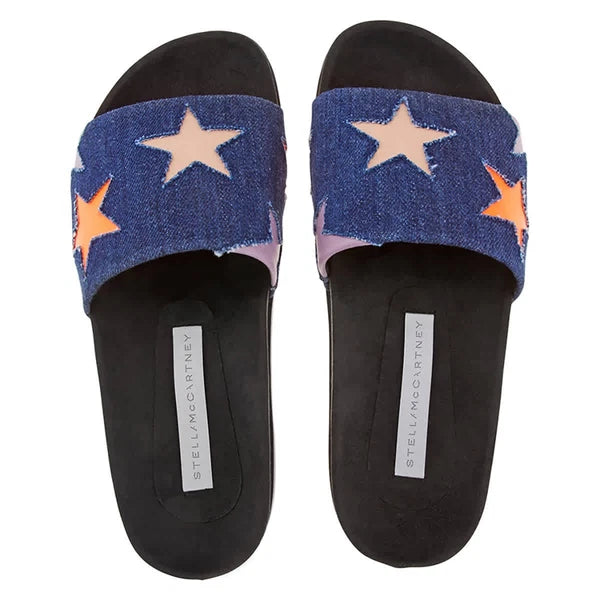 Stella McCartney Ladies Loafer Slides Denim Stars, Brand Size 35 ( US Size 5 )