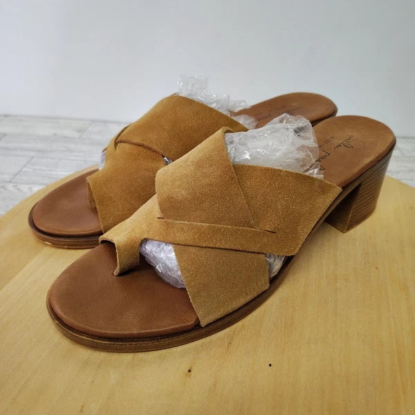 Mila Paoli Suede Mules Slides Chunky Block Heel 2.25" Sandals Italy Brown Size 8