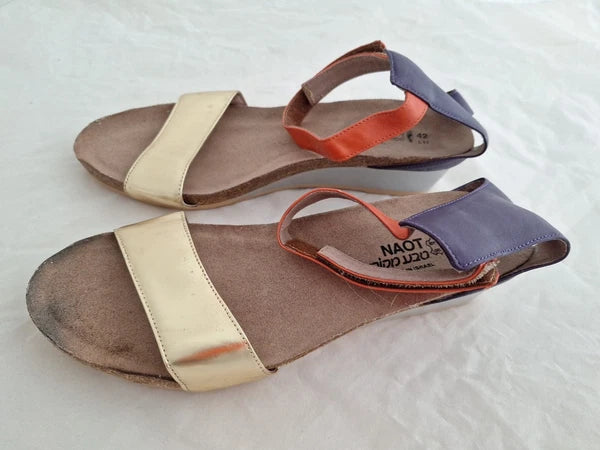 Naot Pixie Metallic Sandals Wedge Style Size 42 VGUC