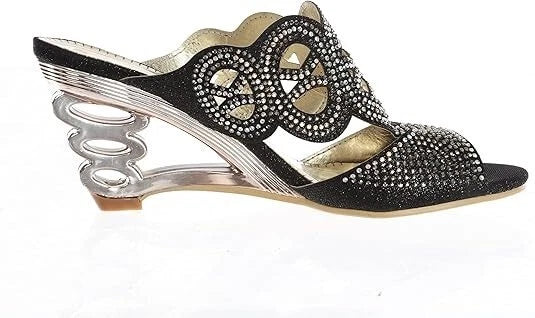 JOHN FASHION Black Rhinestone Perforated Slide Sandal Women's Size 8