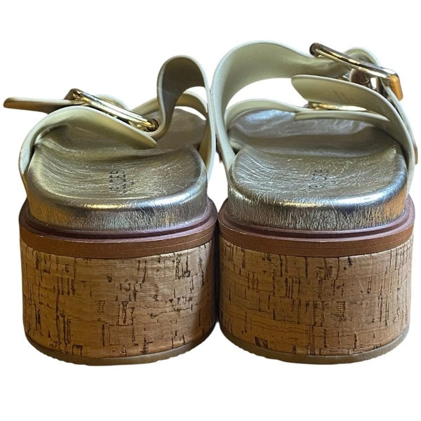 J/Slides Belinda Double Buckle Platform Gold Slide Sandals Women’s Size 10