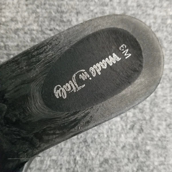 Made in Italy Women Clogs Size US 6M Black Open Toe Wooden Look w Silver Buckle*