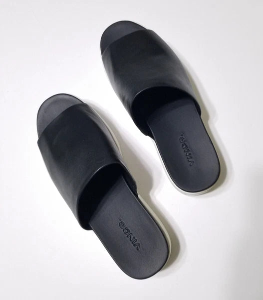 NIB Vince Walford Leather Platform Slide Sandals in Black Size 6.5, 9 $225