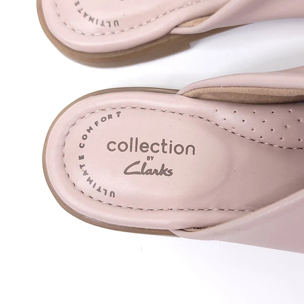 Clarks Sandals Womens Size 5 Faux Leather Slides Open Toe Pink Flats Slip On