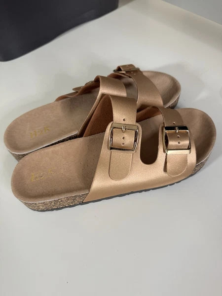 H2K KAREN STONE Buckle Ornament Gold Fashion Slides Flip Flops Sandals