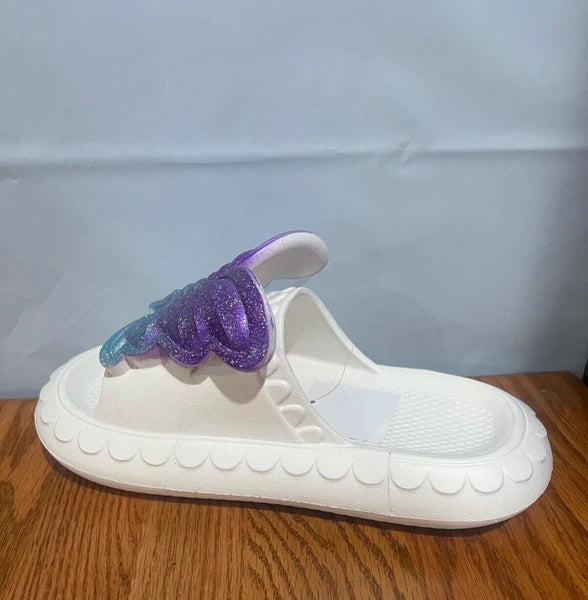 New Fashion Womens Cute Butterfly Comfy Cushioned Slides Sandals Size 7 White