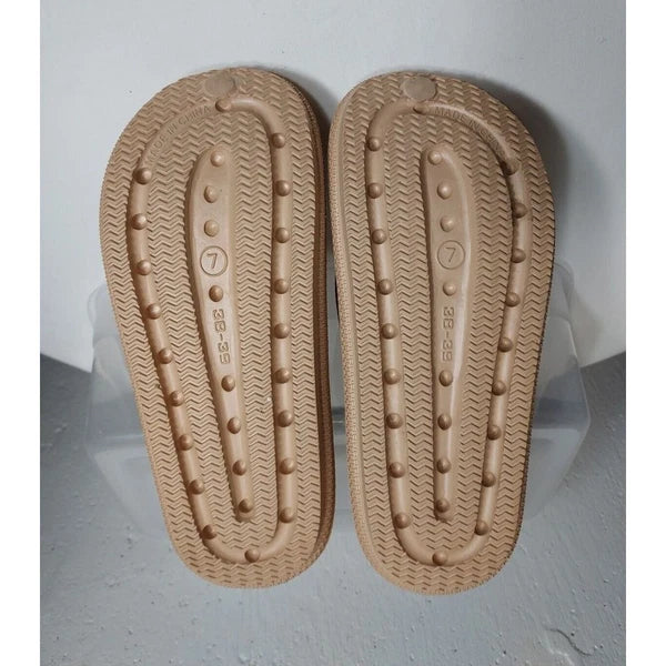Fashion Flip Flop Thong Sandals Cushioned Slides Tan Rubber Textured 7