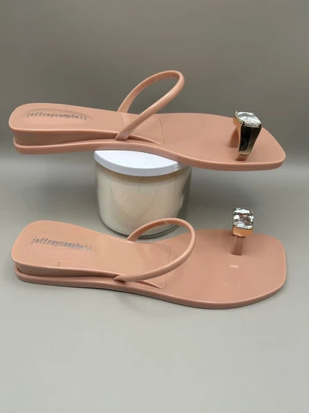 JEFFREY CAMPBELL Balia Womens Wedge Sandals Flip Flops Beige Sz 8 Repaired