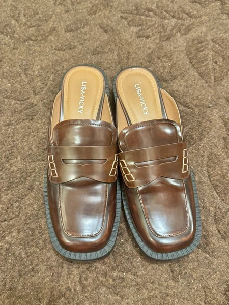 Lisa Vicky Gal Mule Walnut Brown Loafer Fall Style Size 6M