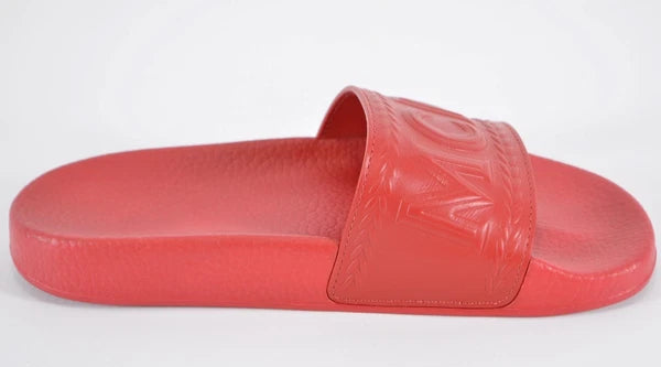 New MCM Women's Red Rubber Embossed Logo Pool Slides Sandals Shoes 36 6