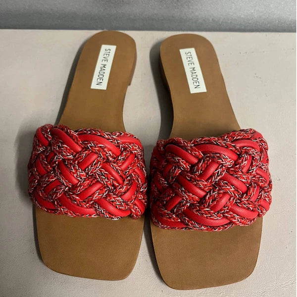 Steve Madden Women's Red Vegan Leather Braided Style Zorya Slide Sandal - Size 6