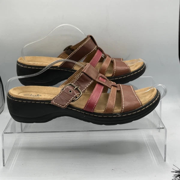 Clarks Leather Strappy Buckle Sandals Brown Red Women’s 11 Comfort Boho Style