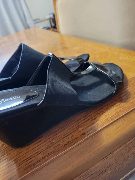 Black Wedge Heel Dressy Sandal By Style & Co Sz 8M