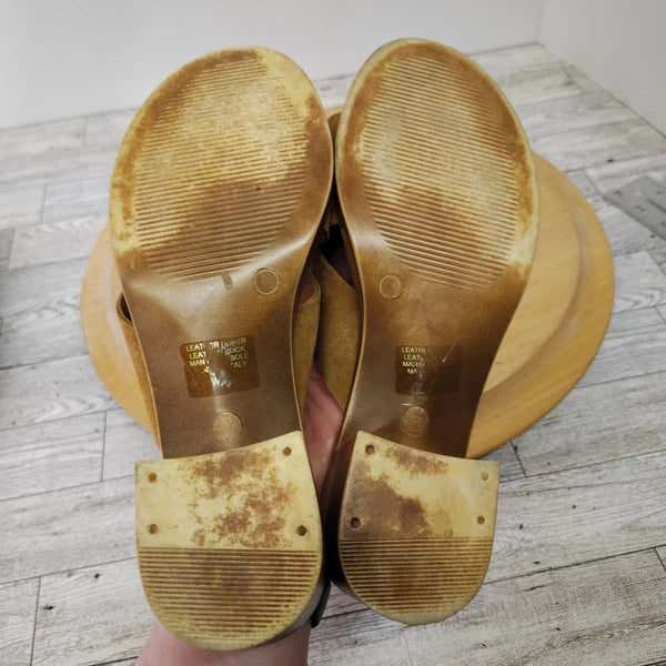 Mila Paoli Suede Mules Slides Chunky Block Heel 2.25" Sandals Italy Brown Size 8