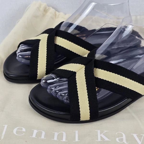$325 Jenni Kayne Stripe Cotton Crossover Sandals Sz 40 EU 9 US Minimalist Beachy