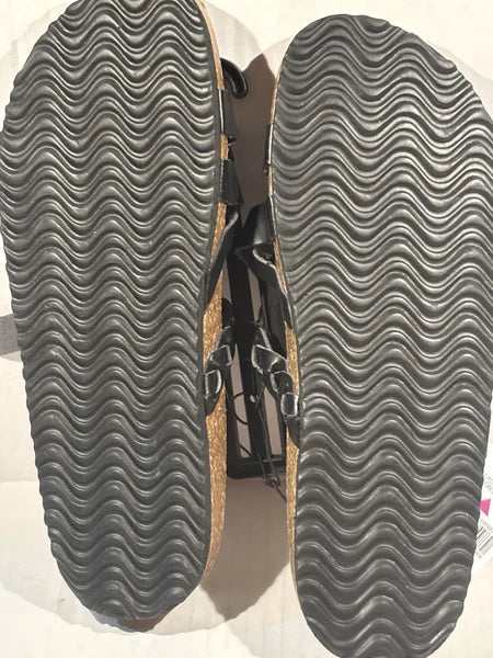 Sandals Black Womens Just Be Buckle Cork Style Bottoms Non Slip Faux Leather NWT